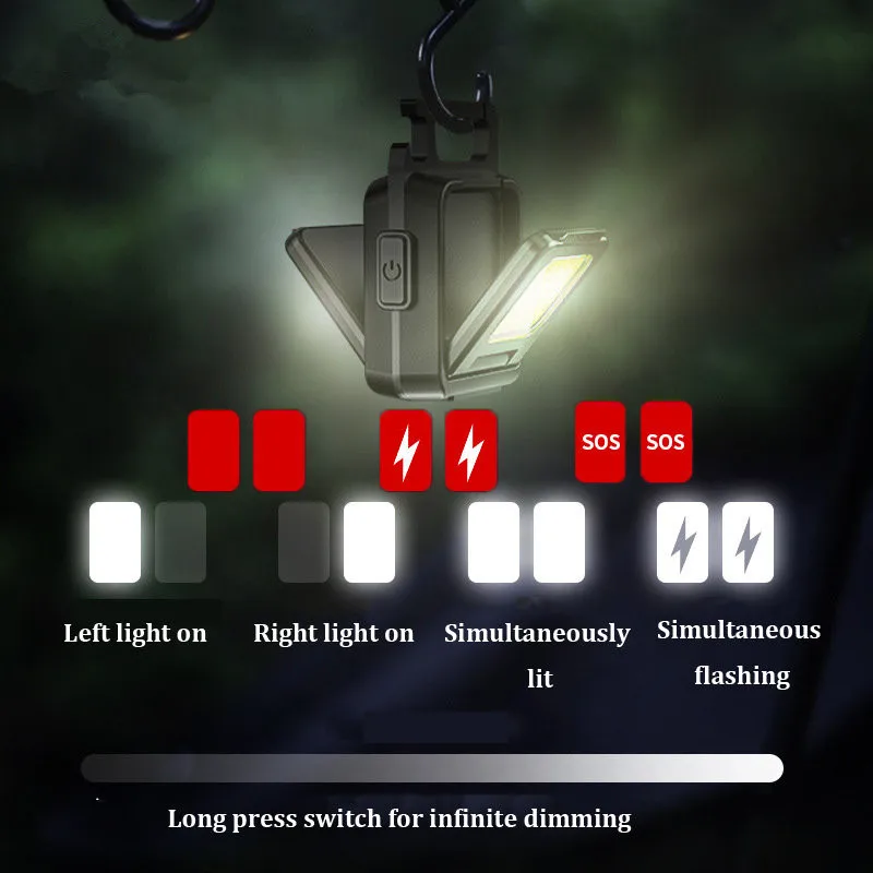 Small Led Flashlight Keychain Light USB Rechargeable Torch Work Light Multifunctional Portable COB 90 ° Rotation Camping Lantern