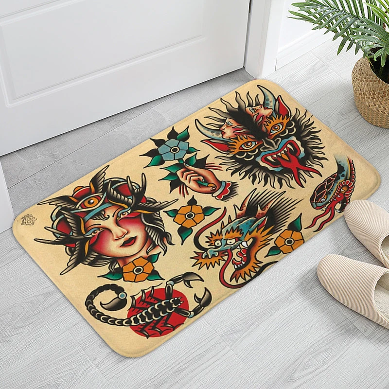 

Tattoo Pattern Entrance Door Doormat Floor Mats for Home Hallway Living Room Kitchen Carpets Anti Slip Soft Absorbent Bathmat