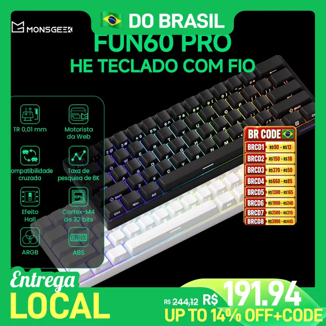 Akko monsGeek fun60 pro he teclado mecânico interruptor magnético 60% teclado para jogos gatilho rápido 0.01mm 8k teclado personalizado com fio