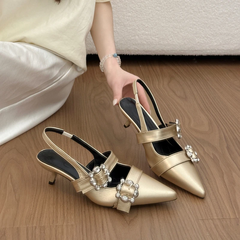 

2026 New Flat Buckle Sandals Elegant French Delicate Rhinestone Square Buckle Mary Jane Shoes