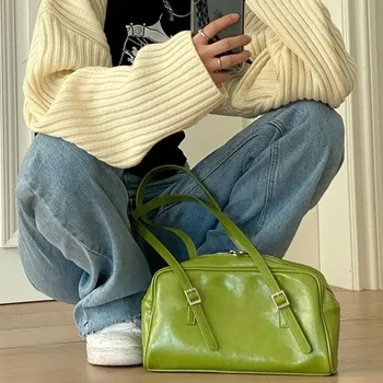 Bolso de hombro grande de piel sintética para Mujer, bolsa de mano de gran capacidad, informal, para uso diario, color verde