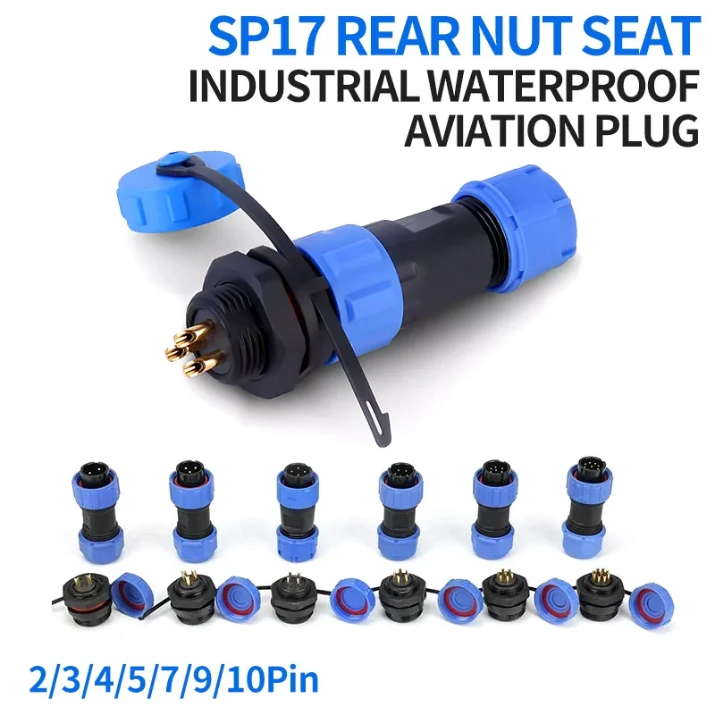 

10 Sets SP17 Rear Nut IP68 2/3/4/5/7/9/10PIN Waterproof Connector Male Plug & Female Socket Panel Mount Wire Cable Connectors