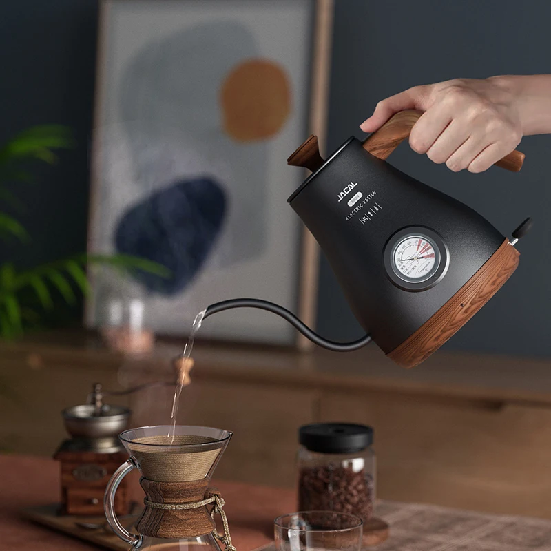 

Электрический чайник в стиле ретро, 1,0 л, кофейник с гусиной шеей, кофейник ручной работы, чайник с тонким горлышком, чайник с вкладышем из нержавеющей стали и термометром