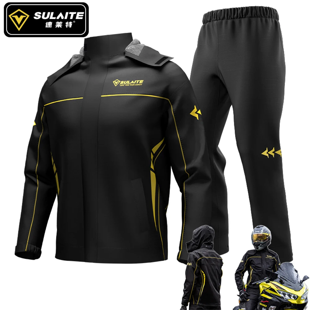 

SULAITE Motorcycle Rain Suit Men Women Rain Gear Waterproof Protective Rain Coat with Pants 2 Pieces Breathable Outdoor