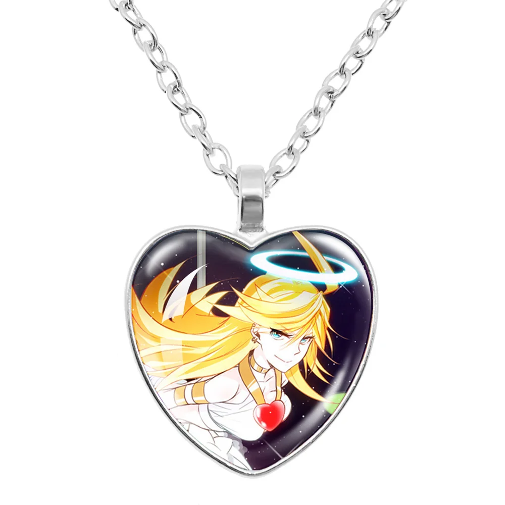 Anime Panty & Stocking with Garterbelt Heart Pendant Necklaces Cartoon Character Panty Stocking Charms Jewelry Cosplay Fans Gift