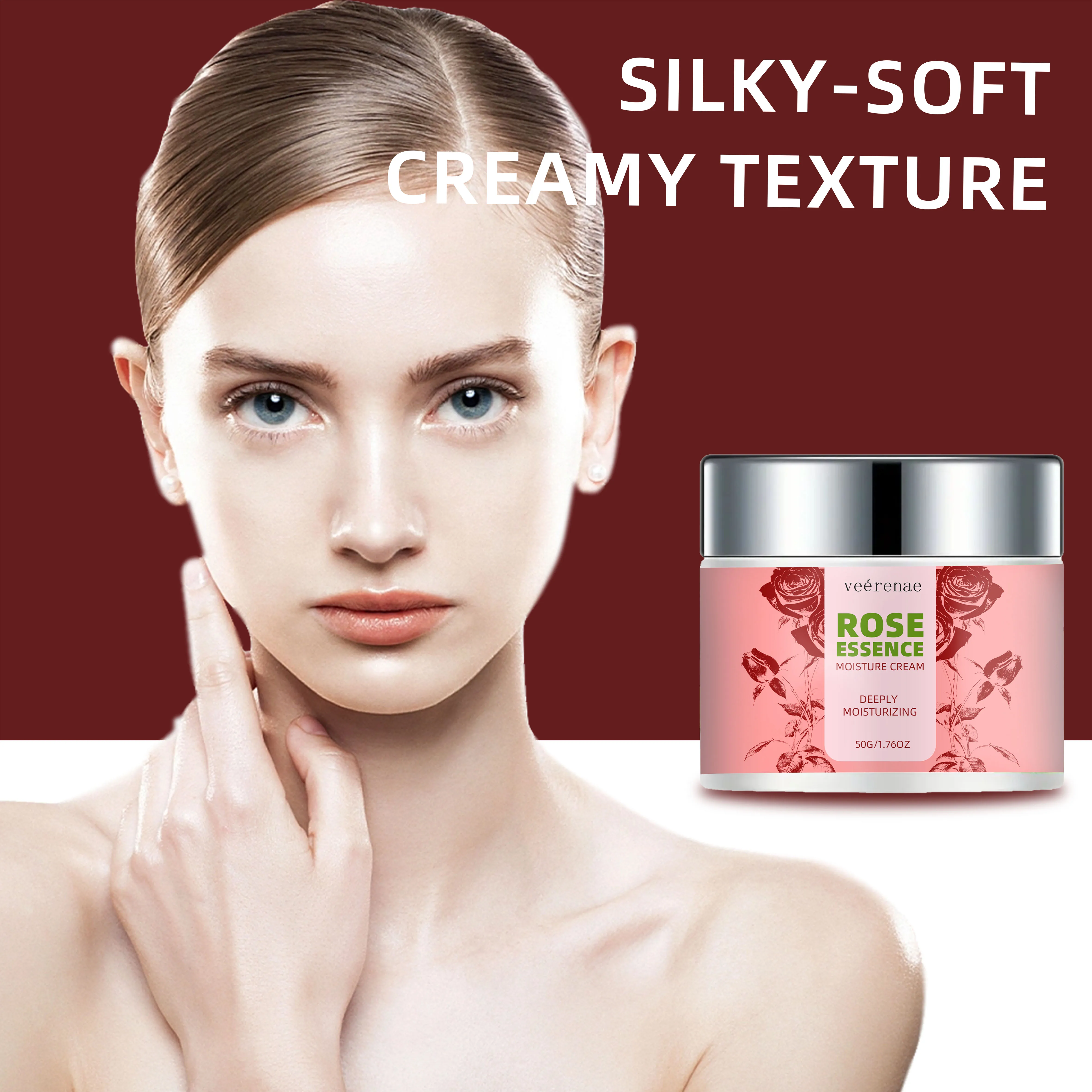 Veérenae ROSE ESSENCE MOISTURE CREAM, : Rose & Collagen for 24H Hydration, All Skin Types, 1.76/1.06OZ Gift