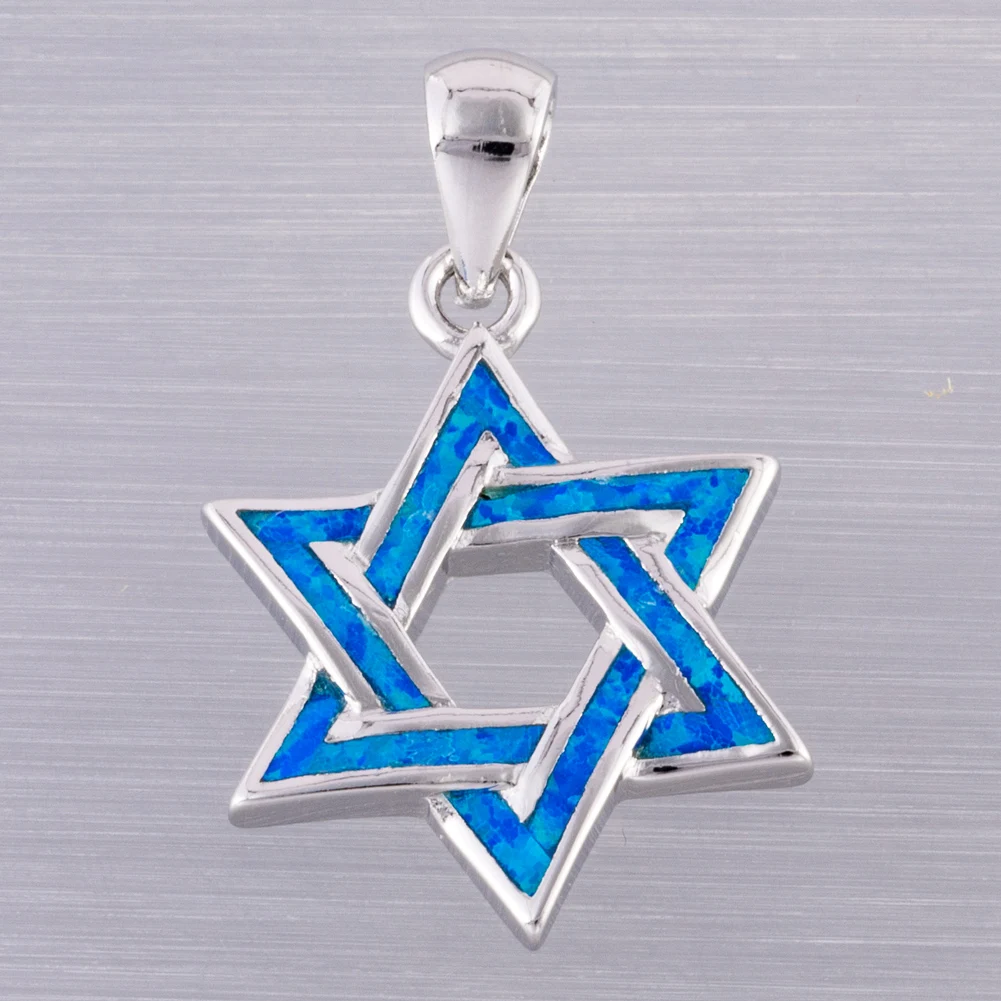 KONGMOON Star of David Ocean Blue Fire Opal Jewelry for Women Pendant for Necklace