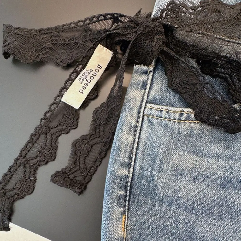 

Korean Floral Lace Mini Skirt Lace-up Y2K Streetwear Lace Triangle Scarf Hip Curtain for Women