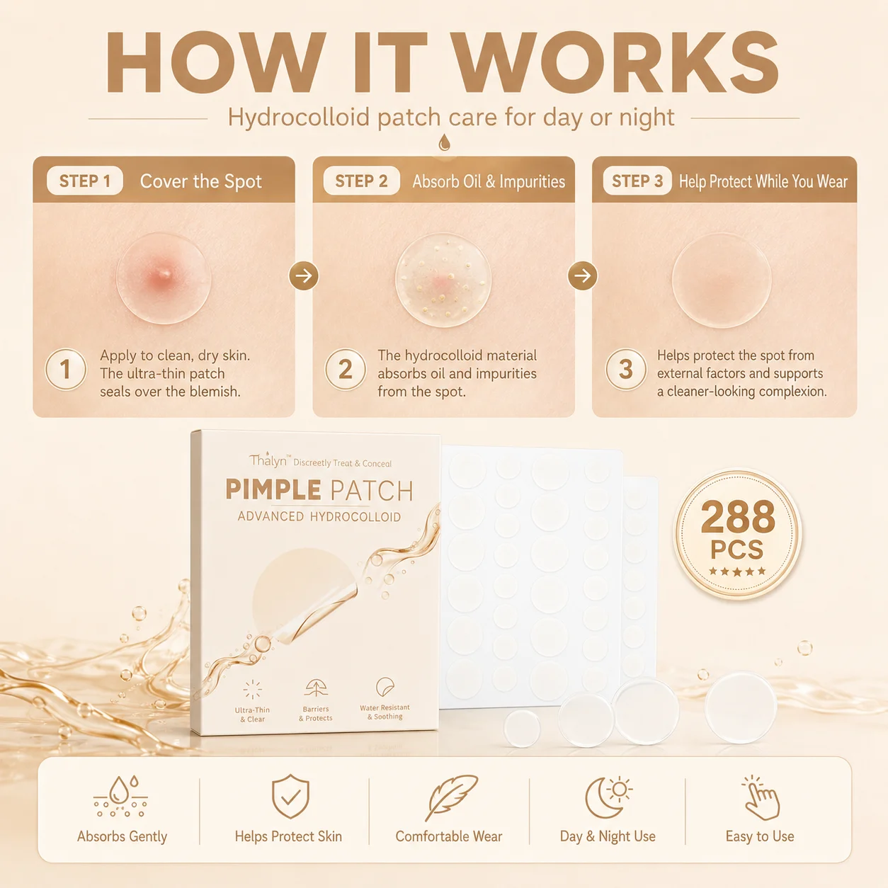 288PCS Salicylic Acid Acne Patches White Hydrocolloid Pimple Stickers Invisible Blemish Cover Face Spot Care image 5