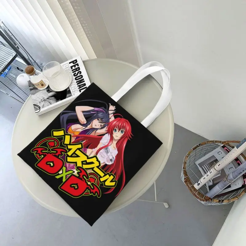 Kawaii Characters From High School Anime DxD Shopping Tote Bags Reusable Groceries Canvas Shoulder Shopper Bag