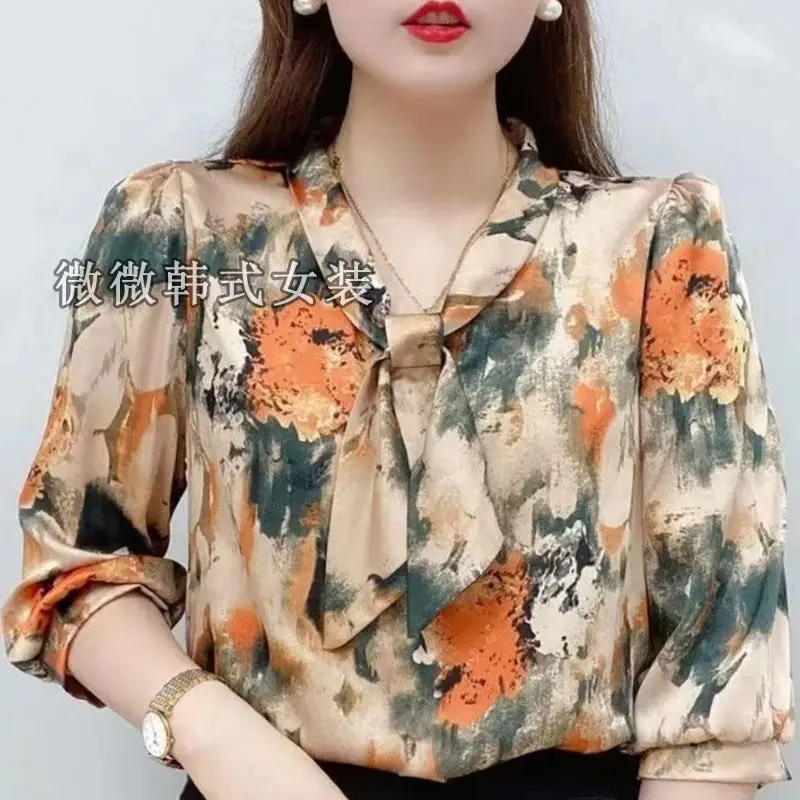 Women Clothing Casual Fashion Simplicity Printing Chiffon Long Sleeve Shirts Women's Trend All-match Elegant Temperament Tops
