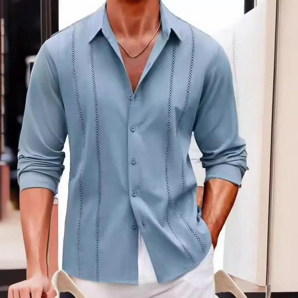 Camisa Retro para hombre, cárdigan informal de manga larga con botones, cuello vuelto, Top de moda, Primavera