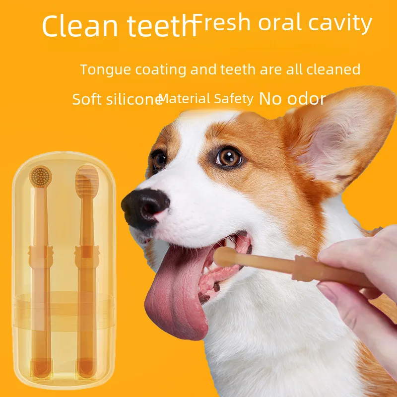 silicone toothbrush dog set pet teeth cleaning supplies stone removal