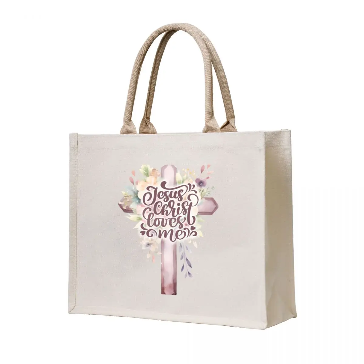 

Jesus Christ - Loves Me Tote Bag large tote bag Shopping bags personalized tote Canvas stote bag