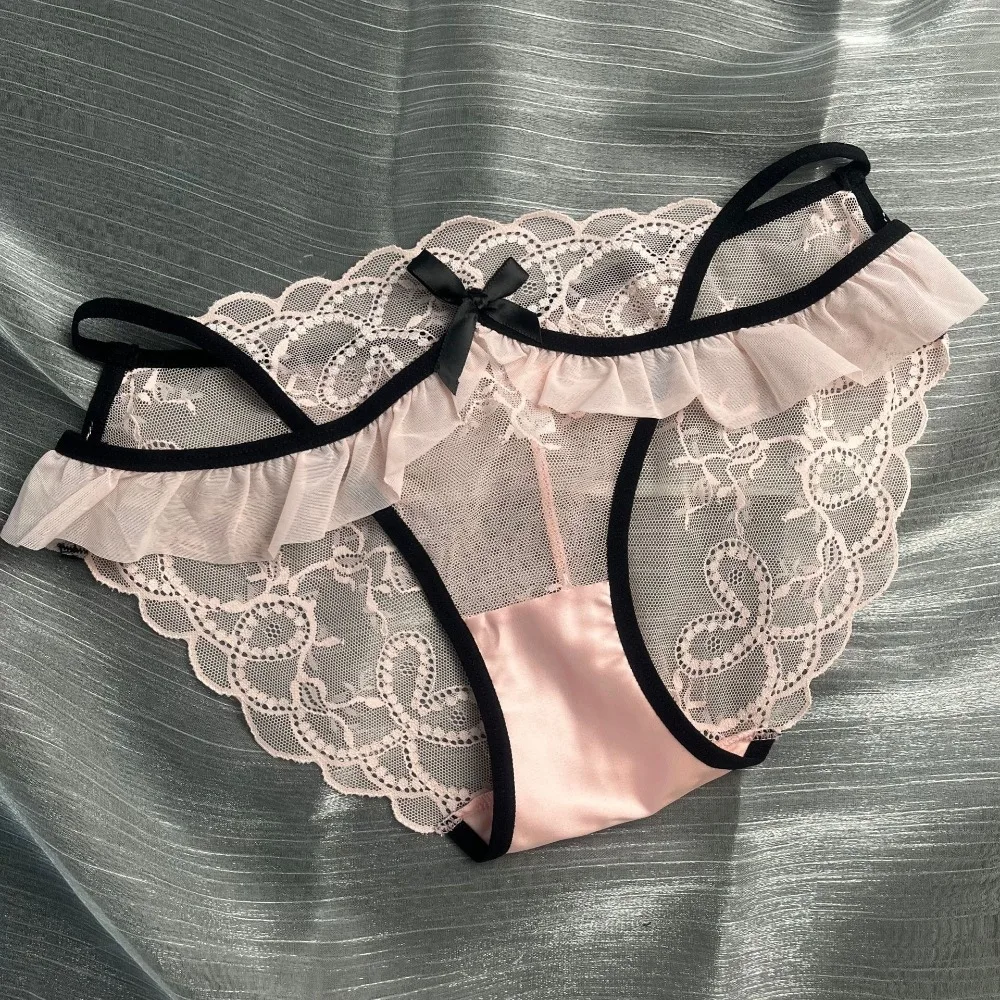 Quick Dry Mesh Ruffle Floral Bowknot Panties Lace Patchwork Female Lingerie Underwear Hollow Out Underpants Lady