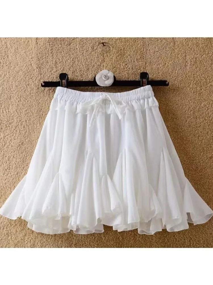 QWEEK Y2k Coquette White Ruffles Mini Skirt Women 2024 Fashion High Waist A-line Irregular Korean Style Cute Pleated Skirt