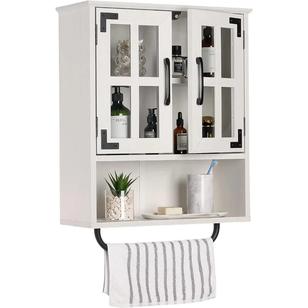 Living Room Bathroom Cabinets 3 Tier Rustic Cabinet With Adjustable Shelves and Towel Bar for Bathroom Toilet Furniture Storage