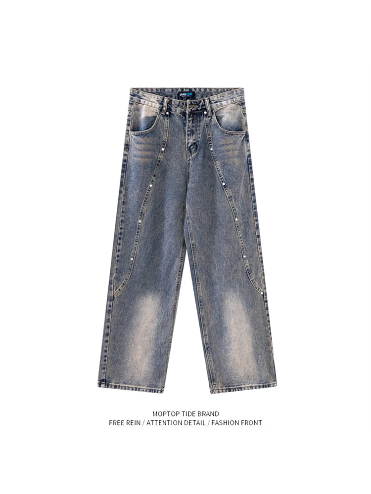 

Aged Wide Leg Jeans Distred Floor-Length Straight Fit Cotton Casual Youthful Printed Comfortable Anti-Bacterial Summer