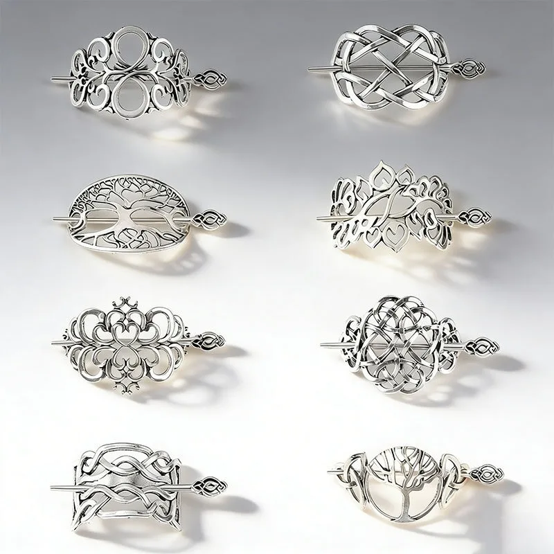 24-Piece Personalized Viking Celtic Style Hollowed-Out Retro Geometric Alloy Hair Clips For Party Cosplay Matching Accessories view 2