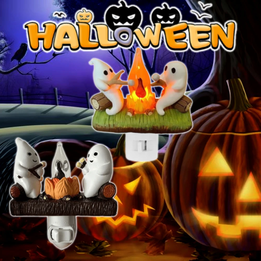 Halloween Decoration Ghost Campfire Nightlight Ghost Campfire Flickering Plug In Night Light Halloween Ghost Pumpkin Night Light