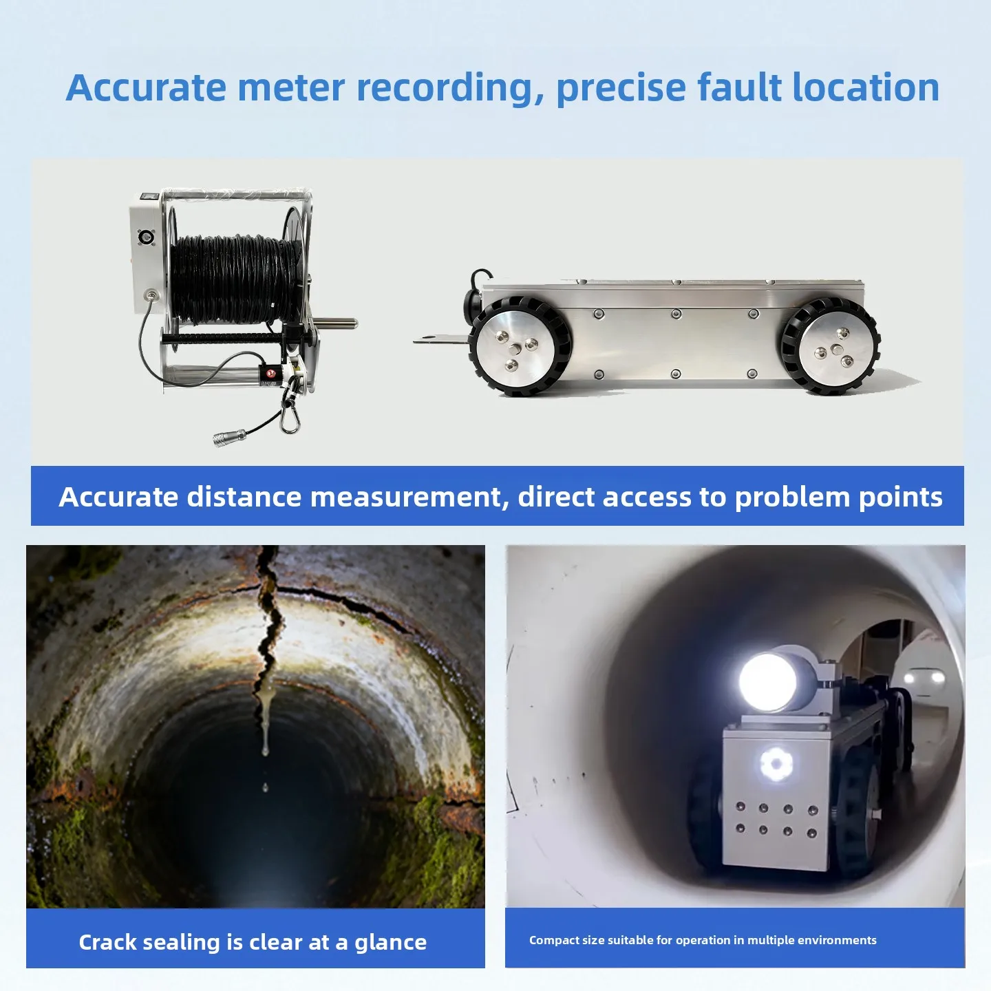Mini Pipe Inspection Robot 100mm – Industrial Crawler Endoscope for Municipal Sewer & Drain, Pipeline Detection