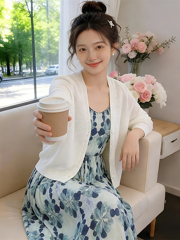 

Stunning Long Sleeve Knitted Ice Silk Cardigan Women's Summer Fashion Breathable Lightweight Sun Protection Knitwear