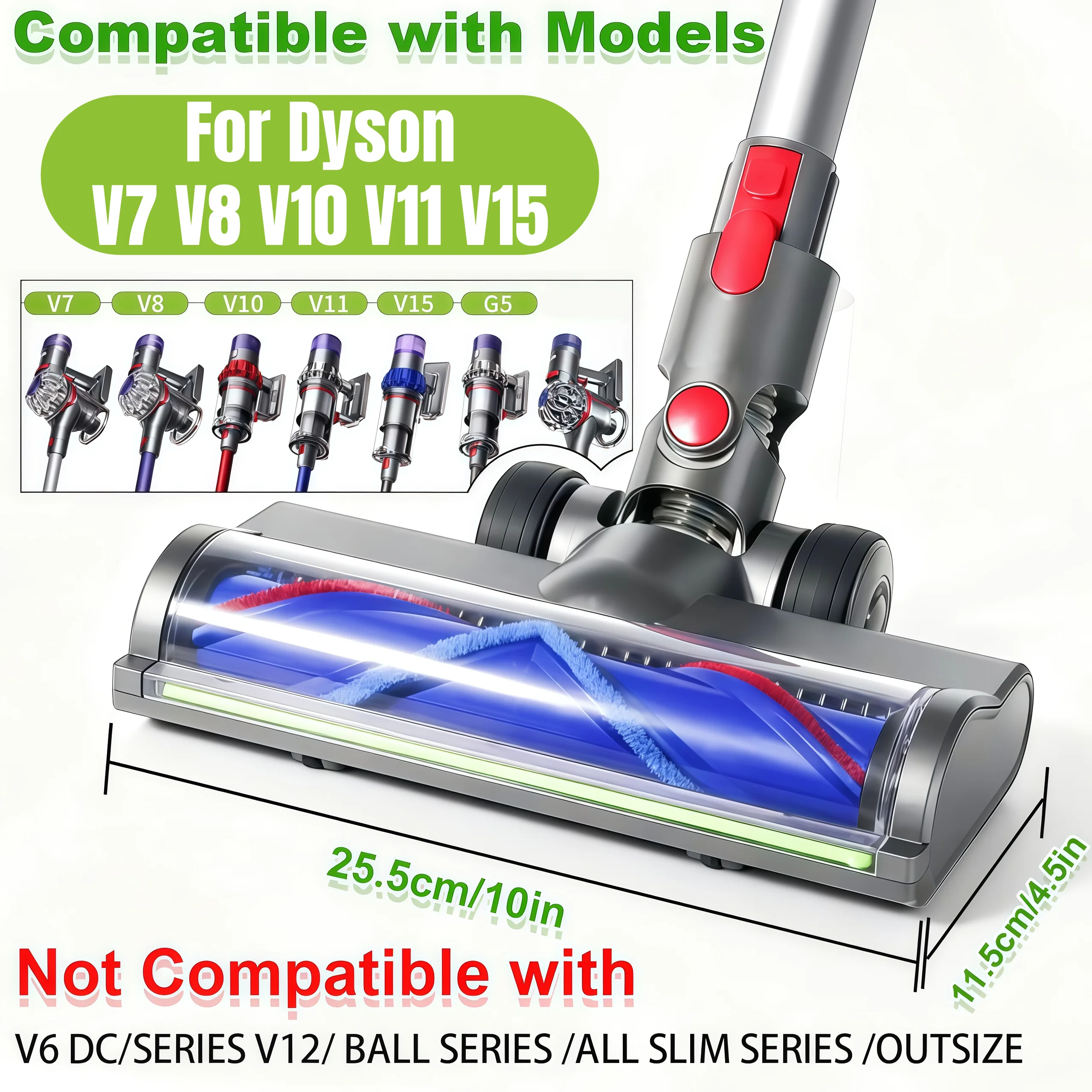 Brush Head For Dyson V7 V8 V10 V11 V15 LED Dust Detection Floor Head Replacement Vacuum Attachment For Hard Floors