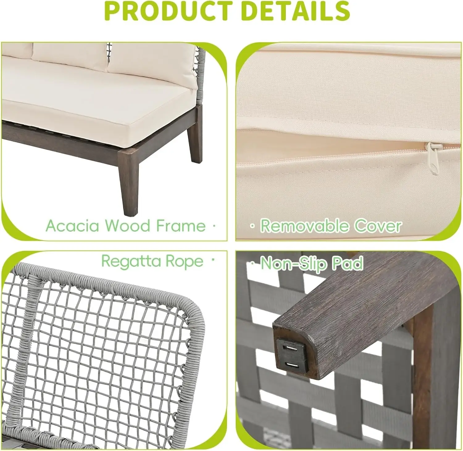 5 Person Patio Ing Set with Cushions Modern Rope Waved Outdoor Sofa Compatible with Garden & Lawn