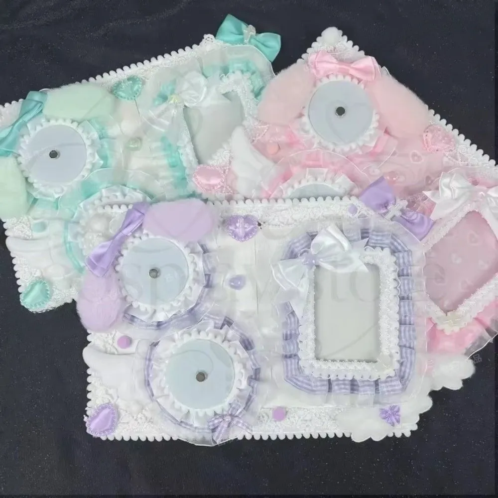 Lace Trim Ita Badge Display Board Transparent Pockets Fluffy Bunny Decor Ita Bag Insert Ribbon Accents Fabric