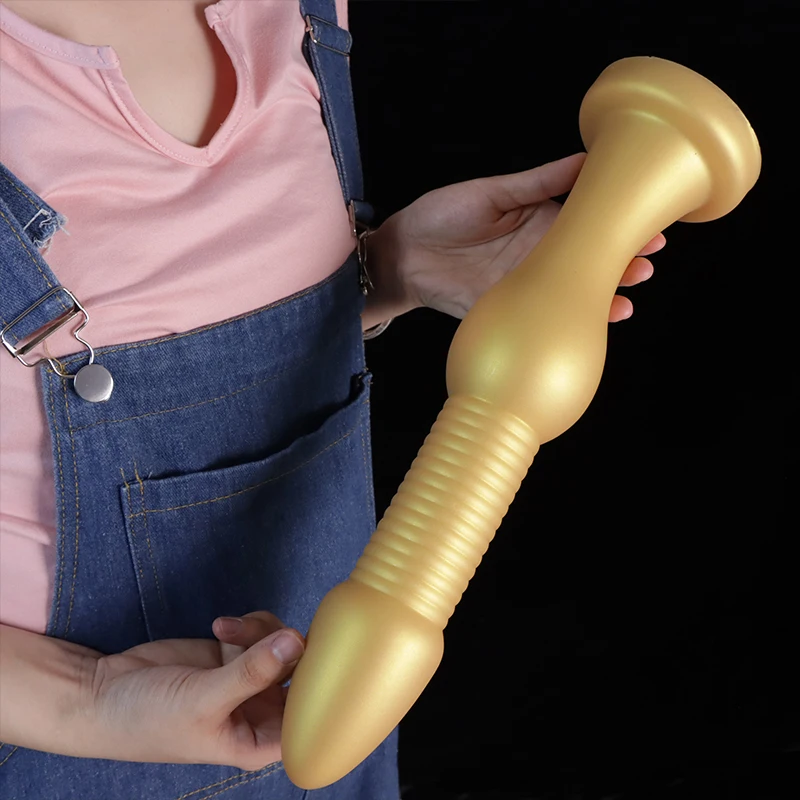 New Big Beads Silicone Dildo Golden Huge Fake Penis Anal Plug Anal Dilator Prostate Massager Masturbator Sex Toys For Women Men