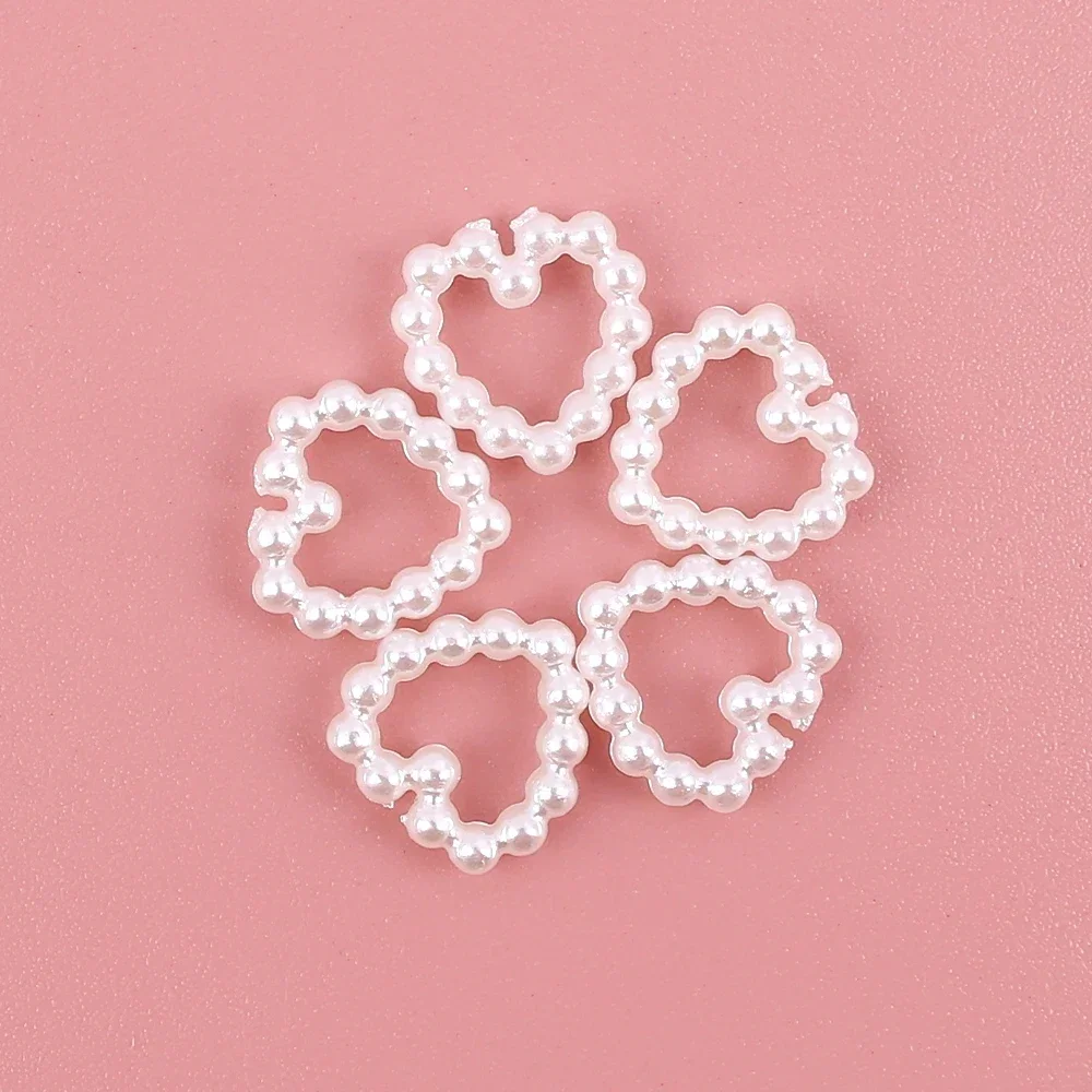 Accesorios para decoración de uñas, decoración de manicura, corazón de perlas huecas, Perla blanca, parte posterior plana, 3D, 50 piezas