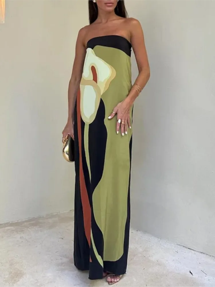 

New Sexy Strapless Backless Printed Long Dress Women Fashion Sleeveless Off Shoulder Vestidos Summer Lady Party Evening Robes