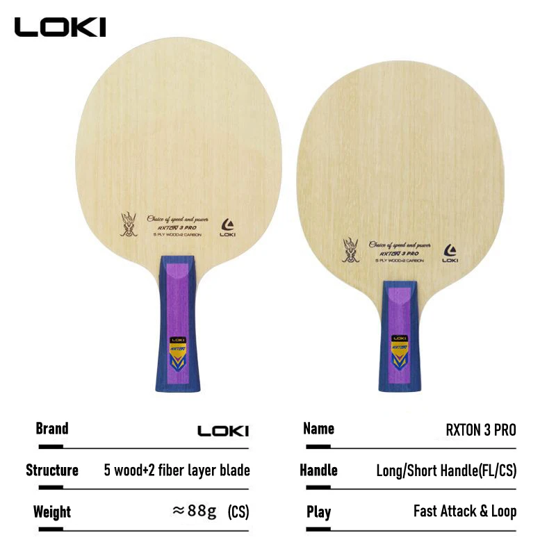 2024 LOKI RXTON 3 PRO Table Tennis Blade 12K Carbon 5 Wood 2 Carbon Fast Attack Offensive Ping Pong Paddle for Advanced Training