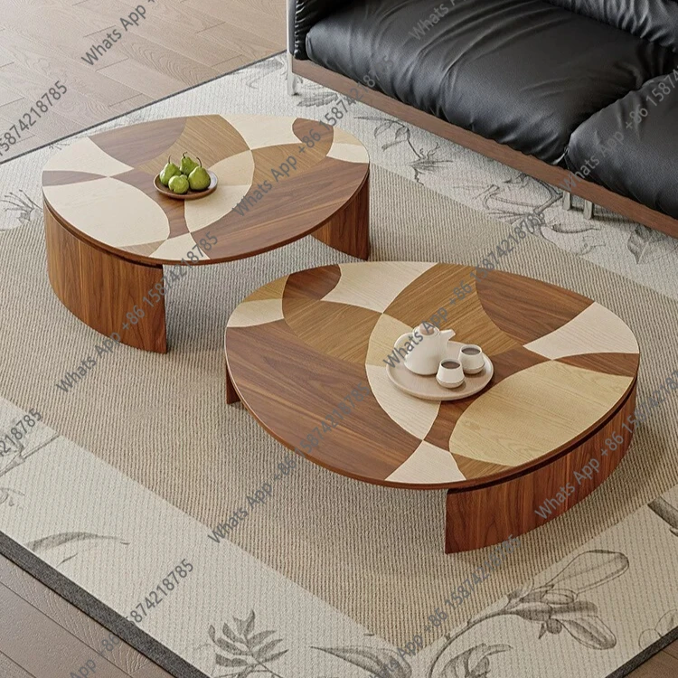 J Medieval Style Solid Wood Color Matching Coffee Table Wabi Sand Wind Personalized Art Creative Living Room Small Apartment Lig
