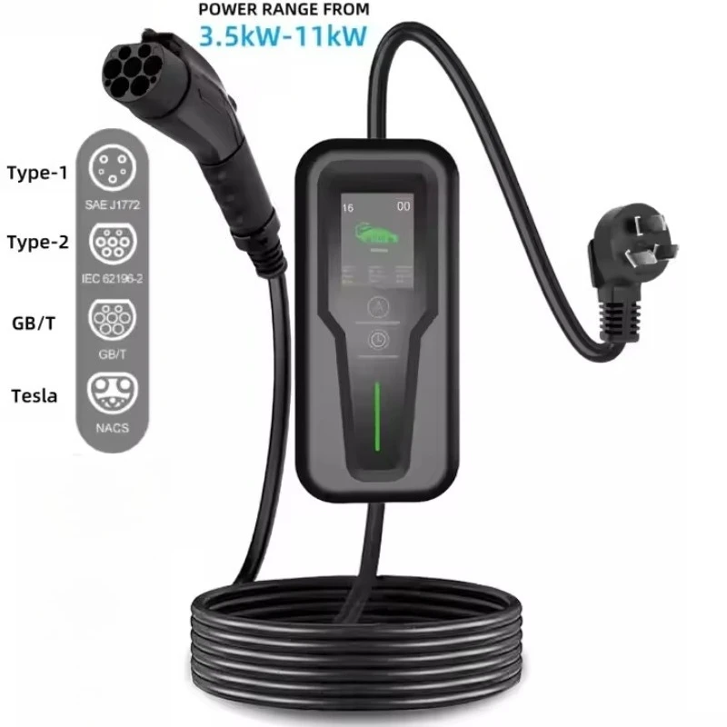 Newest Portable Electric Car Charging Station for Tesla Type 1 Type 2 GBT Ev Charger App-Adjustable Current for Car Charging