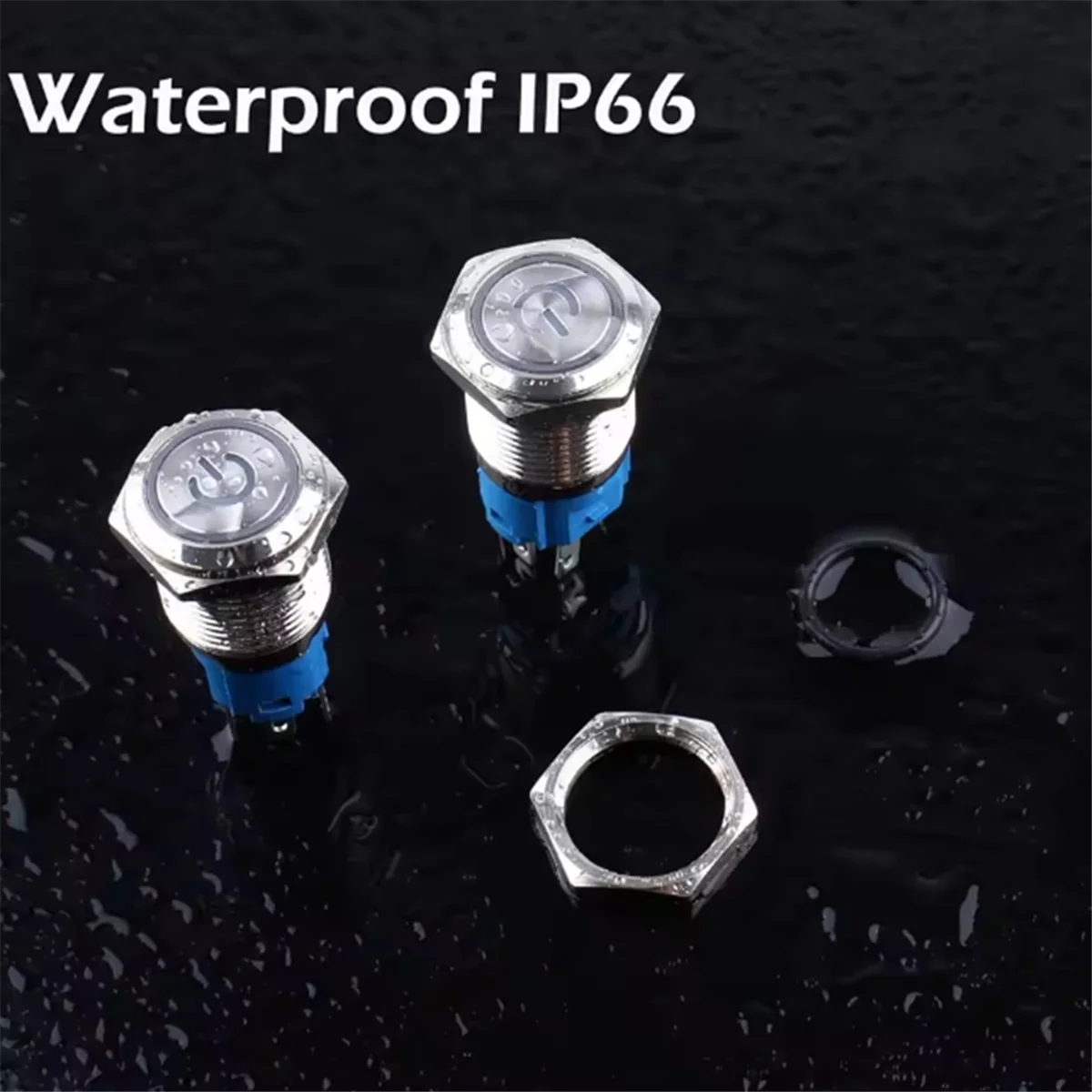AB53 5pcs 16mm Metal Latching Push Button Switch Waterproof Anti- Silver Shell 12V-24V 1NO 1NC for 5/8In Mounting Hole
