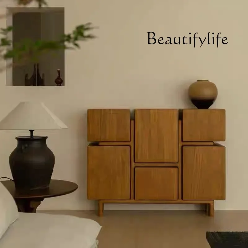 BJ Wind Solid Wood Storage Cabinet Middle Antique Retro Entrance Cabinet Nordic Log Dining Side Display Cabinet