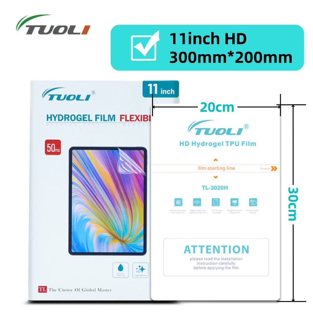 TUOLI 50pcs Universal Hydrogel Screen Protector for Cellphone iPad 11inch HD Transparent Matte Frosted Film for Cutting Machine