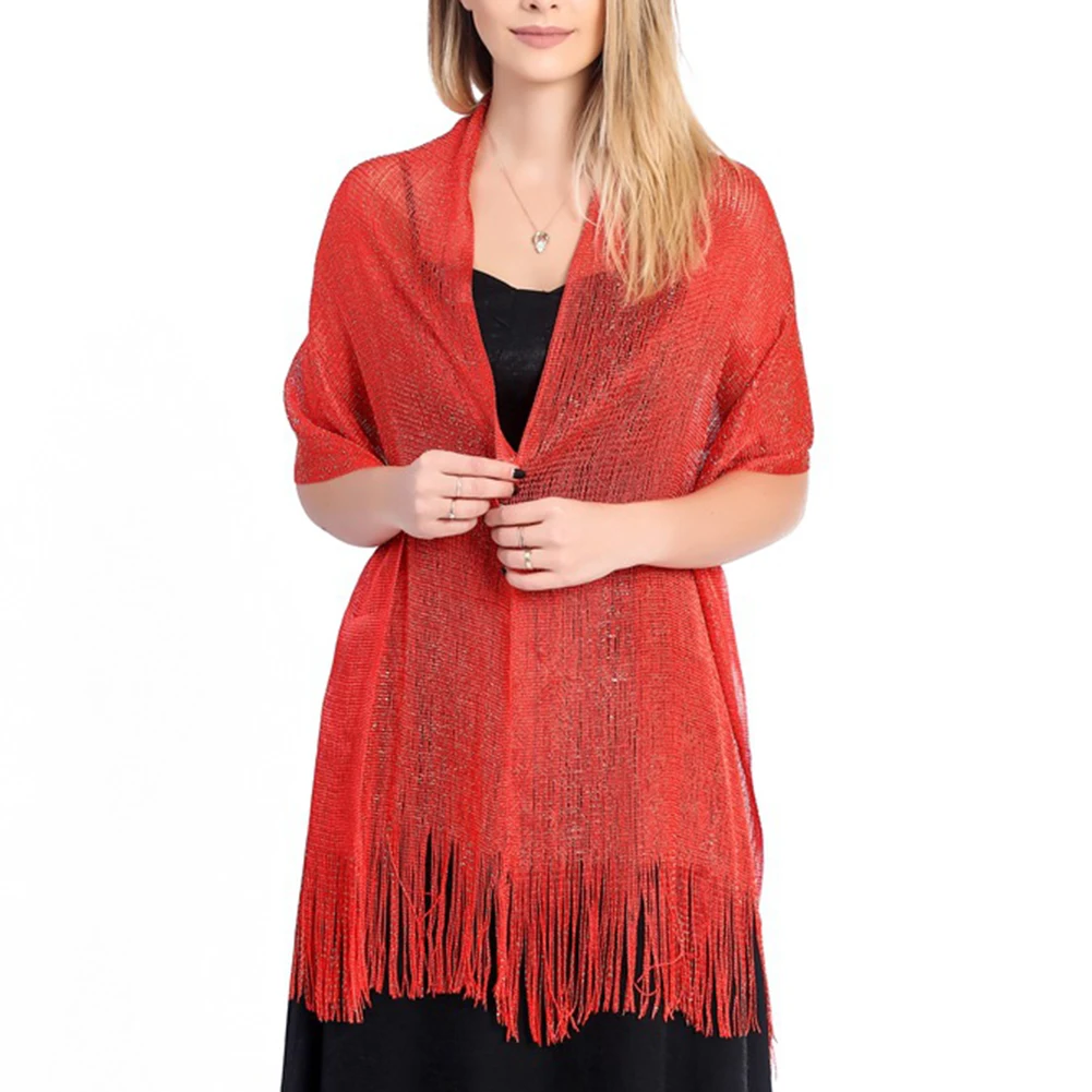 Elegant Stole for Women with Thread Accents and Flowing Tassel Detail Ideal for Bridal Cover Up and Formal Evening Wear