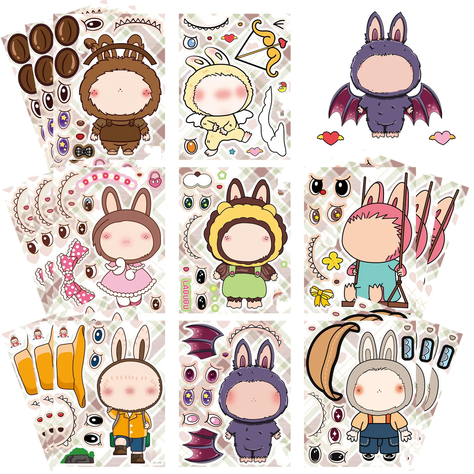 8Sheets Cartoon Monster Doll Stickers Make-A-Face DIY Assembly Fun Children's Puzzle Account Material Crybaby Stickers