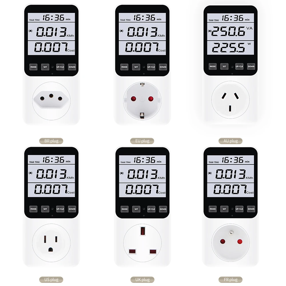 Imagem -02 - Digital Power Meter Wattmeter Soquete Wattagem Kwh Test Energy Meter Electric Consumption Analyzer eu fr us uk au br 220v 120v ac