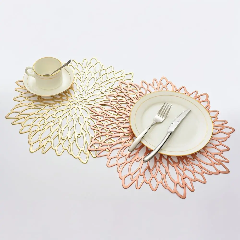 High Quality PVC Placemat Hibiscus Flower Hollow Design Table Mat Heat Resistant Non Slip Kitchen Dining Pad