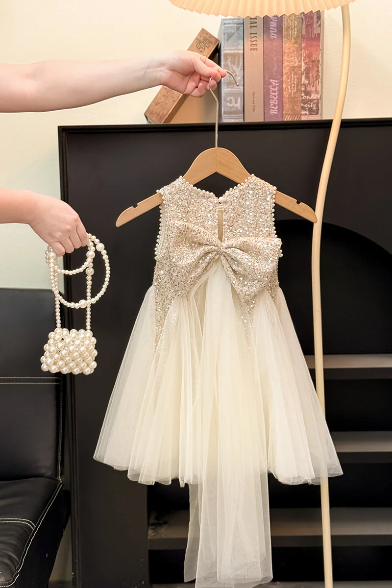 فساتين أنيقة للفتيات مطرزة جديدة للأطفال بدون أكمام فستان الأميرة الشبكي للأطفال للحفلات على الطراز الغربي سترة ثوب الكرة 2-8 سنوات #4