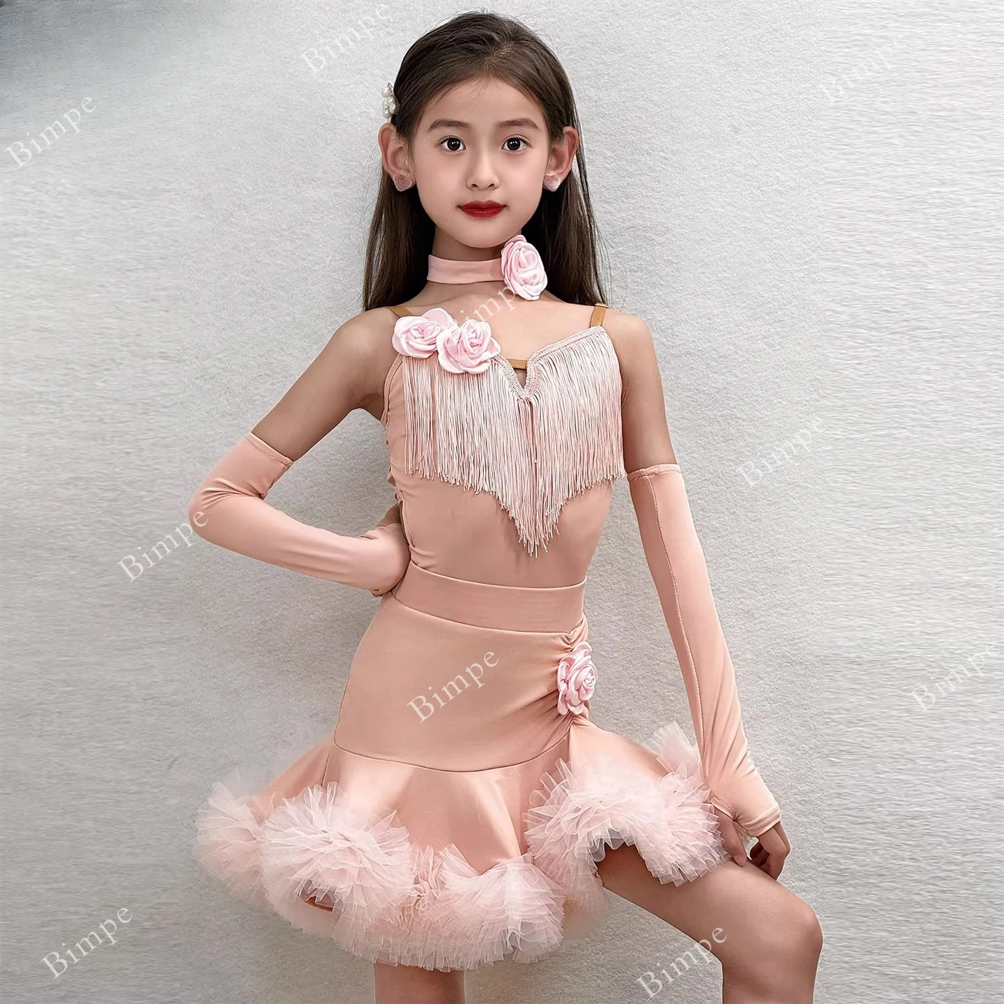

Performance Costume Children Salsa Latin Dance Dress Girls Tassel Dancing Dress Cha Cha Samba Ballroom Latin Practice Dress Girl