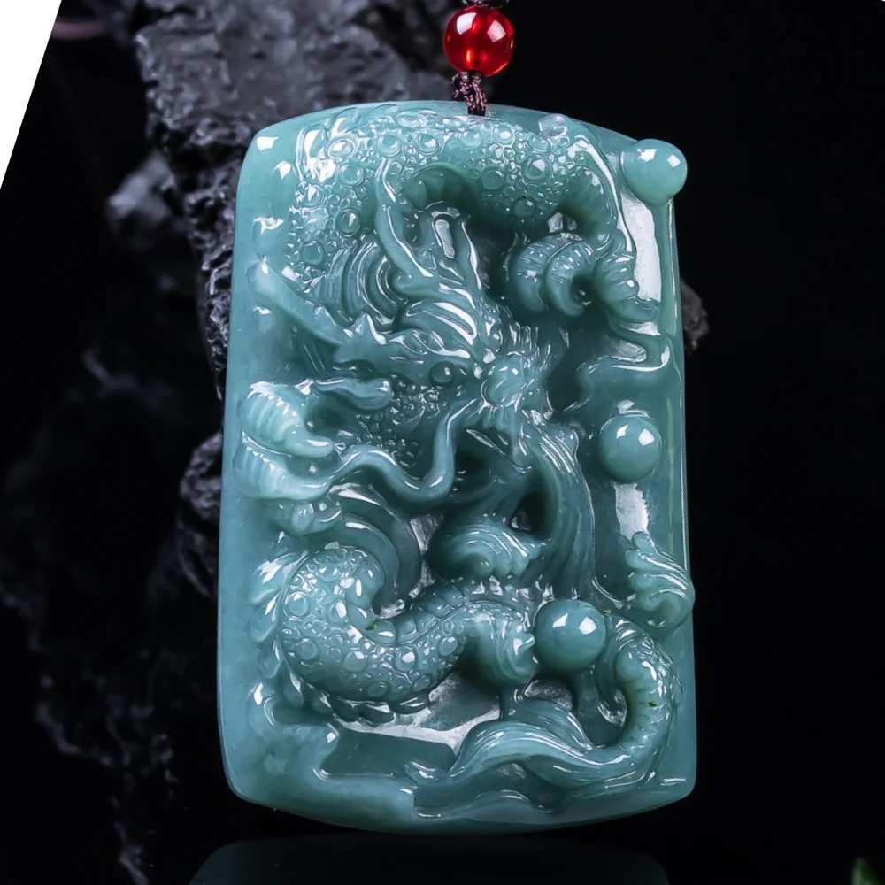 

Кулон-амулет из натурального голубого нефрита с резным изображением дракона, ювелирное изделие, подарок для женщин