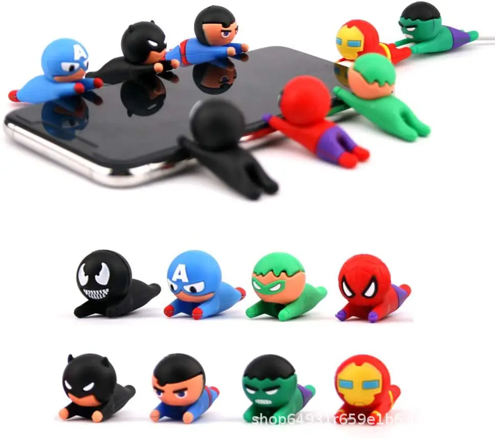 Marvel Anime Spiderman USB Protective Case Iron Man Hulk Venom Figure Cartoon Silicone Data Cable Bite Cover Fashion Hobby Toys