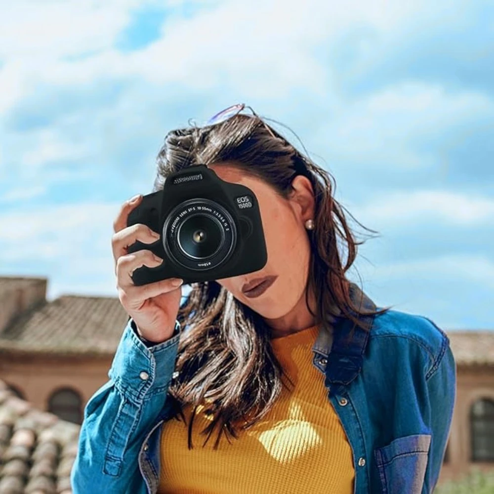 

Rubber Camera Sleeve silicone cover ,For Canon EOS 1300D/1500D/ Rebel/T7/ T6, SLR Camera Photography Bag + free tempered film