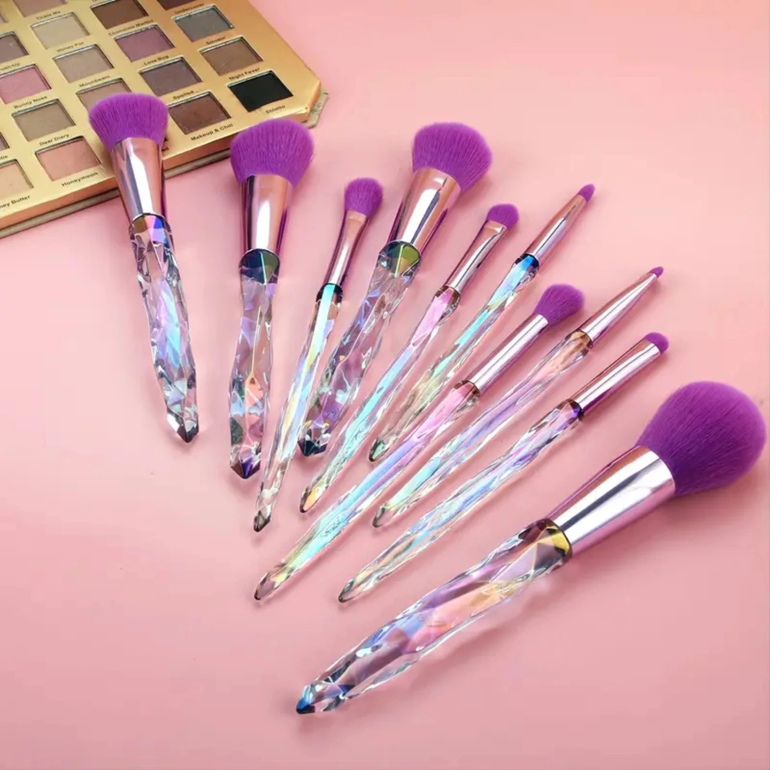 Soft and Luxurious Travel Beauty Tools - Crystal Acrylic Handle Eye Makeup Brush Set with High Quality Eyeshadow Brushes - Cosme