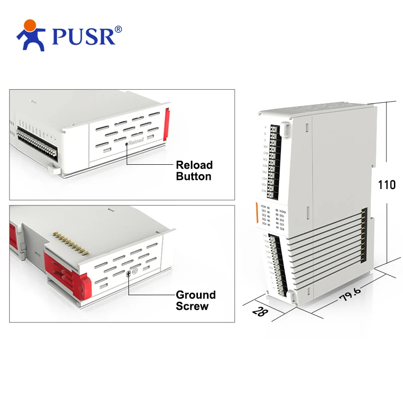 PUSR  4*AI, 4*DO/4*DI, 4*DO/4*AI, 4*AO/ 8*DO/8*DI IO extender IO regulátor IO systém IO modul IO modulární design