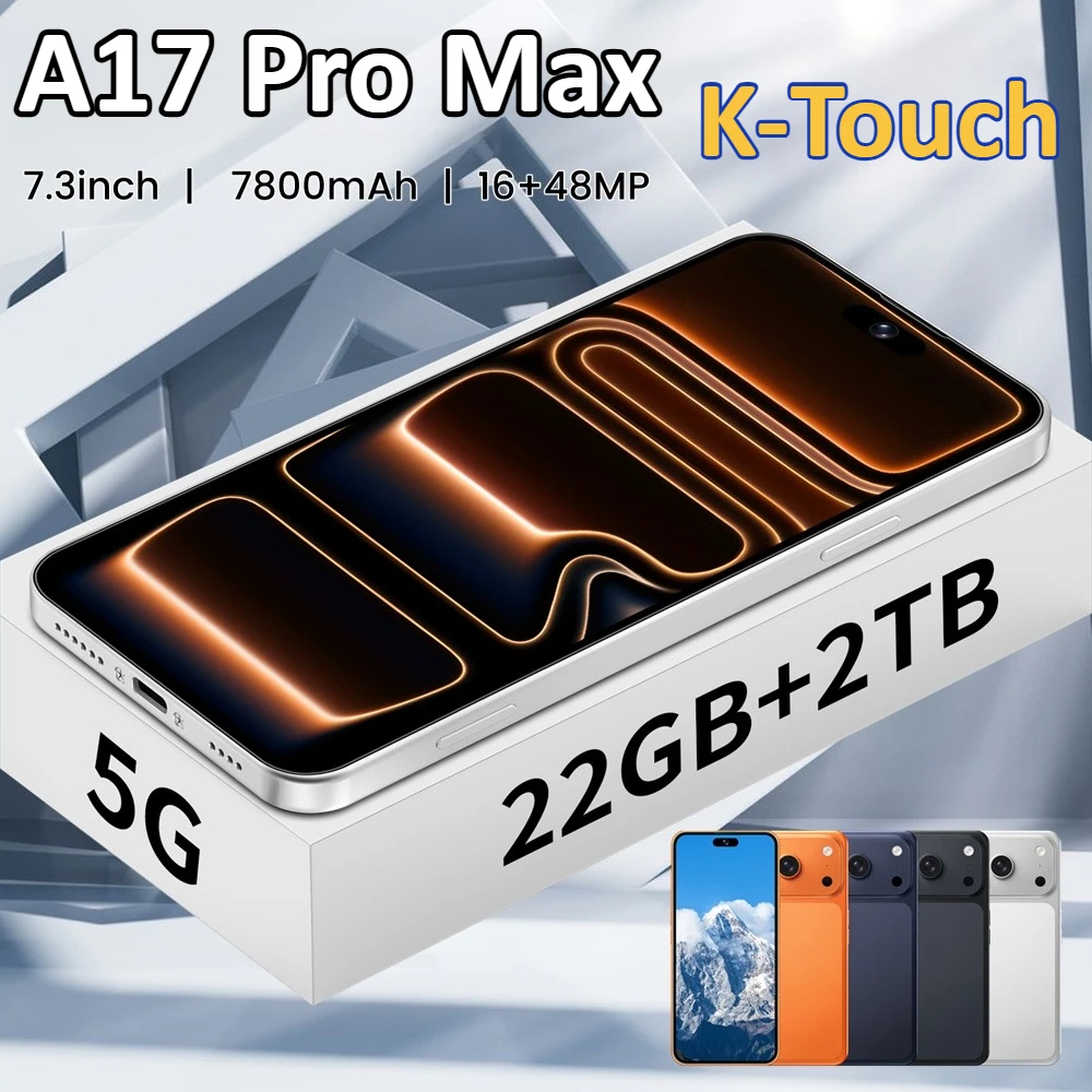 Smartphone K-Touch A17 Pro Max, Telefono Cellulare Android 15 da 7,3 Pollici, Fotocamera 16+48MP, 5G, Doppia SIM, Doppio Standby, Batteria 7800mAh, Versione Globale